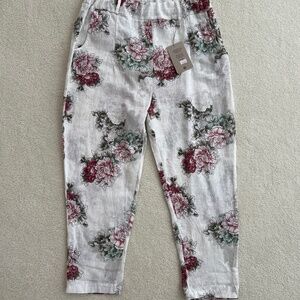 NWT Shyloh Women’s Linen Floral Lightweight Pull-On Ankle Pants Italy one size